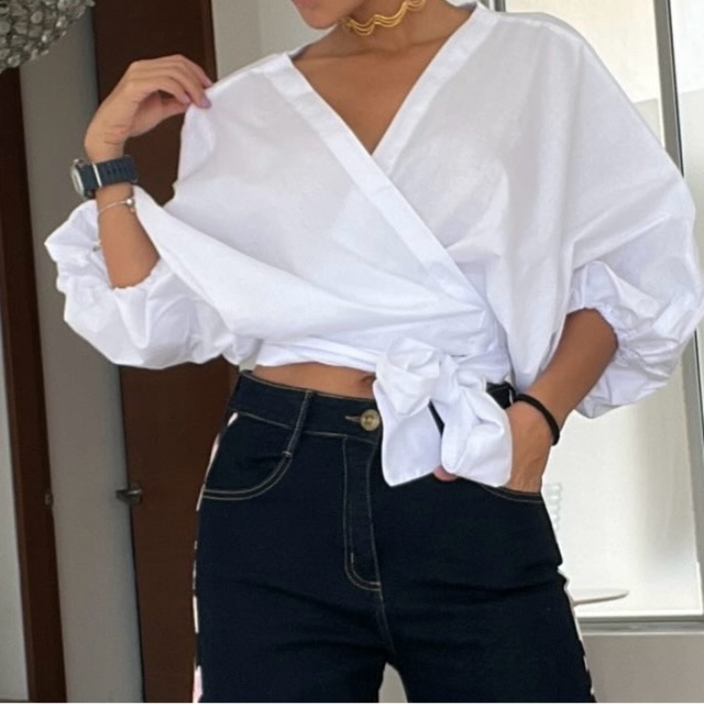 Chic White Wrap Blouse